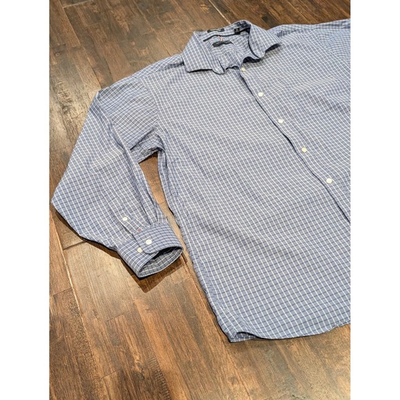 Tommy Hilfiger Shirt Mens Extra Large Blue Plaid Stretch Button Up Wrinkle Free - Picture 3 of 10